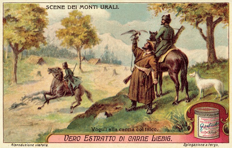 Voguls polujący z sokołami (chromolitho) autorstwa European School