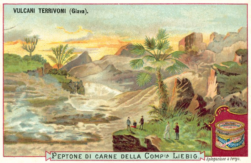 Wulkany na Jawie, Indonezja (chromolitho) autorstwa European School