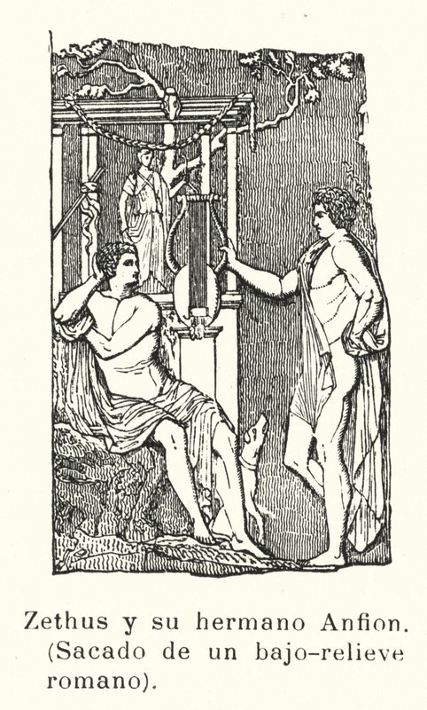 Zethus i Amphion, synowie bliźniacy Zeusa, rzymska płaskorzeźba (lit) autorstwa European School