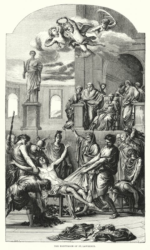 Męczeństwo św. Wawrzyńca (rycina) autorstwa Eustache (after) Le Sueur
