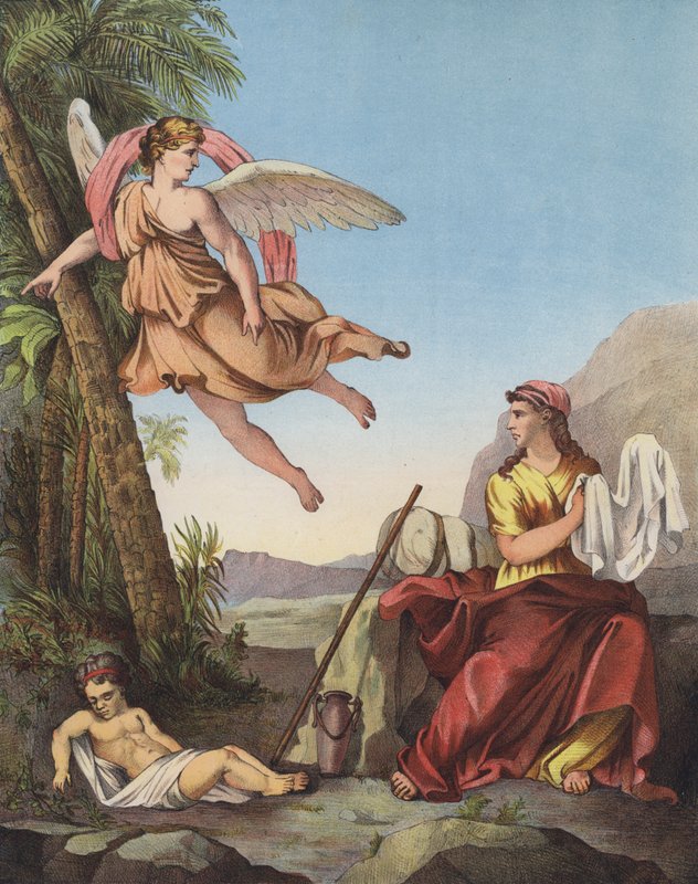 Hagar i Anioł na pustyni” autorstwa Eustache Le Sueur
