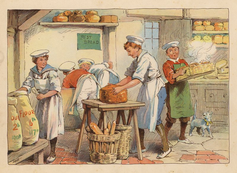 Little Workers: Piekarze (kolorowa litografia) autorstwa Evelyn Stuart Hardy