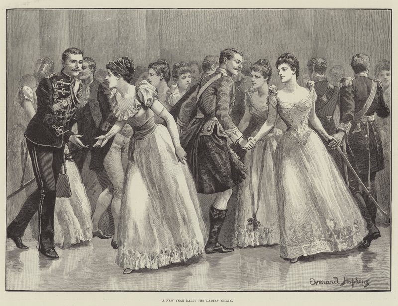 Bal noworoczny, łańcuszek damski autorstwa Everard Hopkins