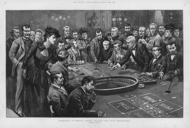 Hazard przy stole do ruletki w kasynie w Monte Carlo, Monako (lito) autorstwa Everard Hopkins