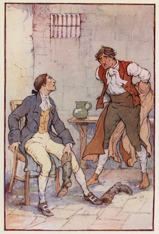 Ilustracja do "Opowieści o dwóch miastach" Charlesa Dickensa (kolorowa litografia) autorstwa F. M. B. Blaikie