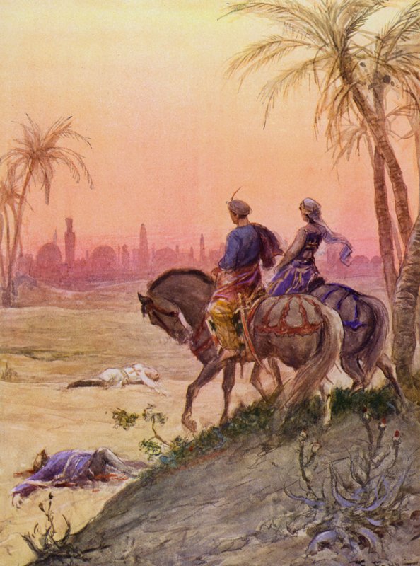 La Gerusalemme Liberata autorstwa Torquato Tasso: Canto XIX, strofa 102 (kolorowa litografia) autorstwa Fabio Fabbi