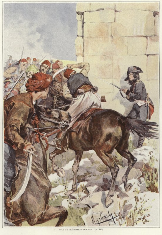 Żołnierz celuje z karabinu, gdy jest atakowany autorstwa Felicien baron de Myrbach Rheinfeld