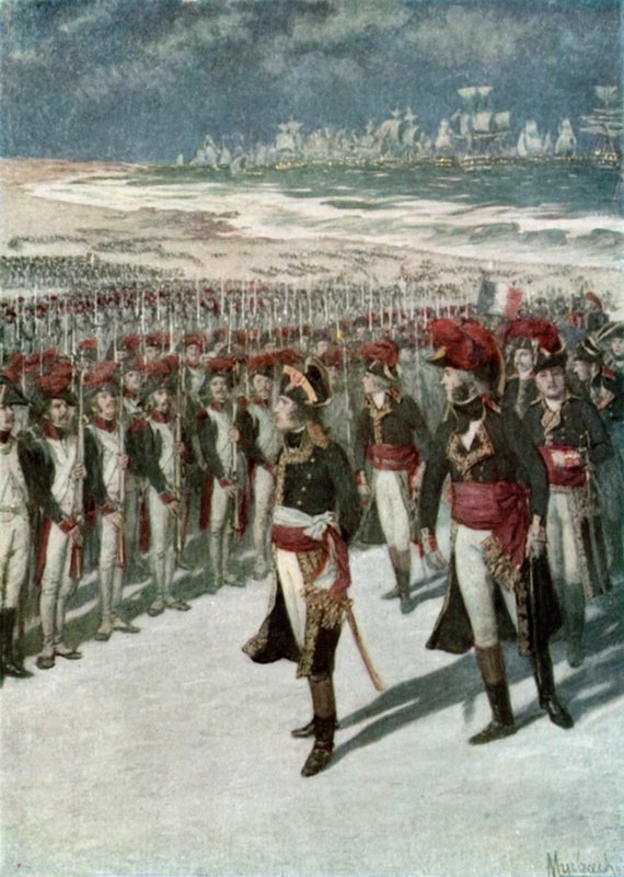 Napoleon przegląda oddziały w Boulogne autorstwa Felicien baron de Myrbach Rheinfeld