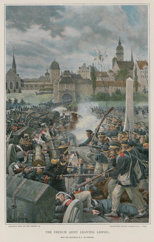 Armia francuska opuszcza Leipsic autorstwa Felicien baron de Myrbach Rheinfeld