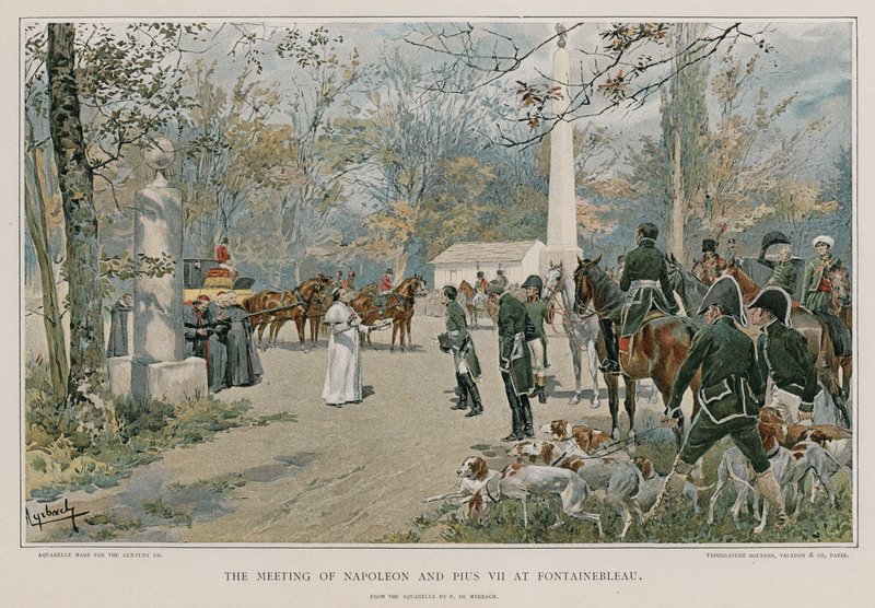 Spotkanie Napoleona i Piusa VII w Fontainebleau autorstwa Felicien baron de Myrbach Rheinfeld