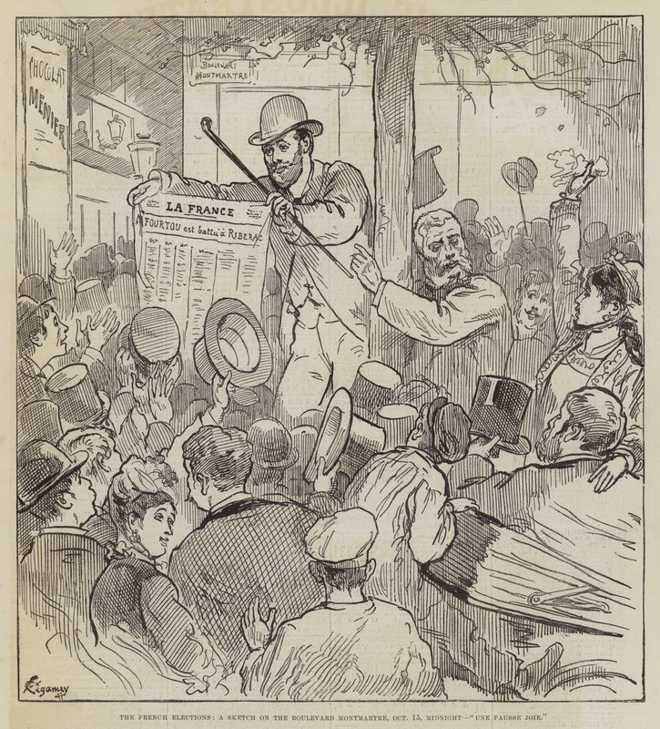 Wybory francuskie, szkic na bulwarze Montmartre, 15 października, północ, Une Fausse Joie autorstwa Felix Regamey