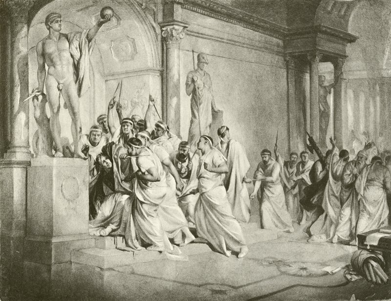 Juliusz Cezar. Akt III-Scena I (grawiura) autorstwa Felix Octavius Carr Darley