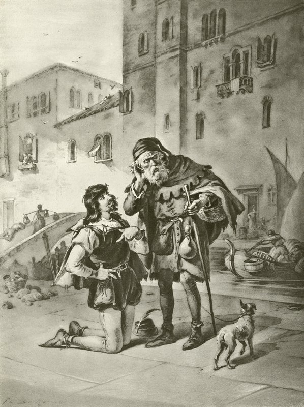 Kupiec wenecki. Akt II, Scena II (wklęsłodruk) autorstwa Felix Octavius Carr Darley