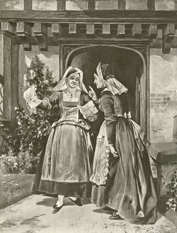 Wesołe żony Windsoru. Akt II, Scena I (wklęsłodruk) autorstwa Felix Octavius Carr Darley