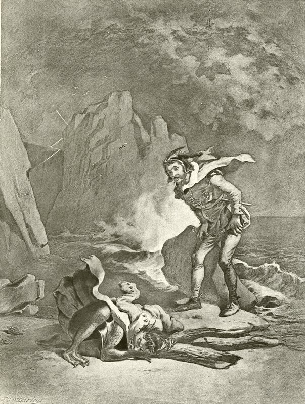 Burza. Akt II, Scena II (wklęsłodruk) autorstwa Felix Octavius Carr Darley