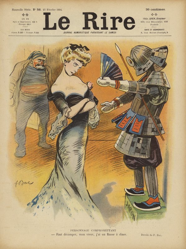 Satyra na stosunki Francji z Japonią w miarę wzrostu napięć między Japończykami a Francji (litografia kolorowa) autorstwa Ferdinand Sigismund Bac