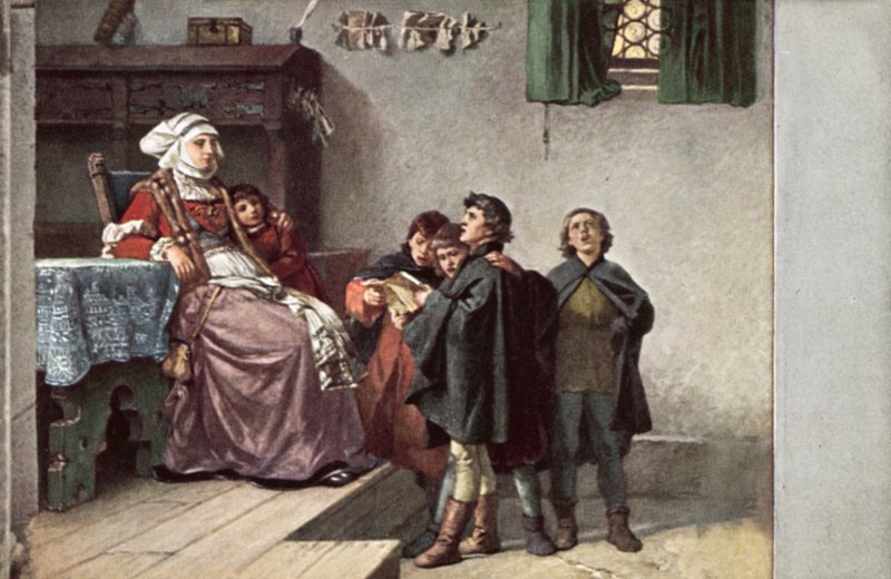 Marcin Luter śpiewający Frau Cotta, gdy był studentem w Eisenach, Niemcy, 1499 autorstwa Ferdinand Wilhelm Pauwels