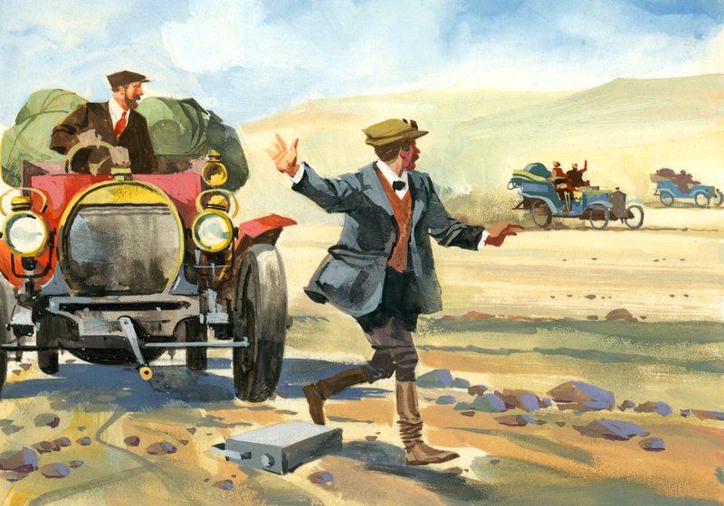 Wyścig samochodowy na dziesięć tysięcy mil (gwasz na papierze) autorstwa Ferdinando Tacconi