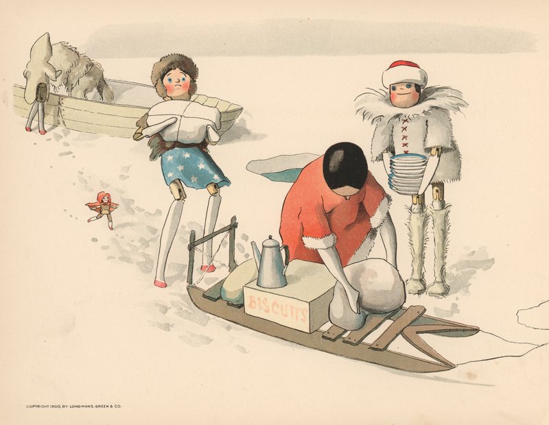 Ilustracja do Golliwoggs Polar Adventures autorstwa Florence K. Upton
