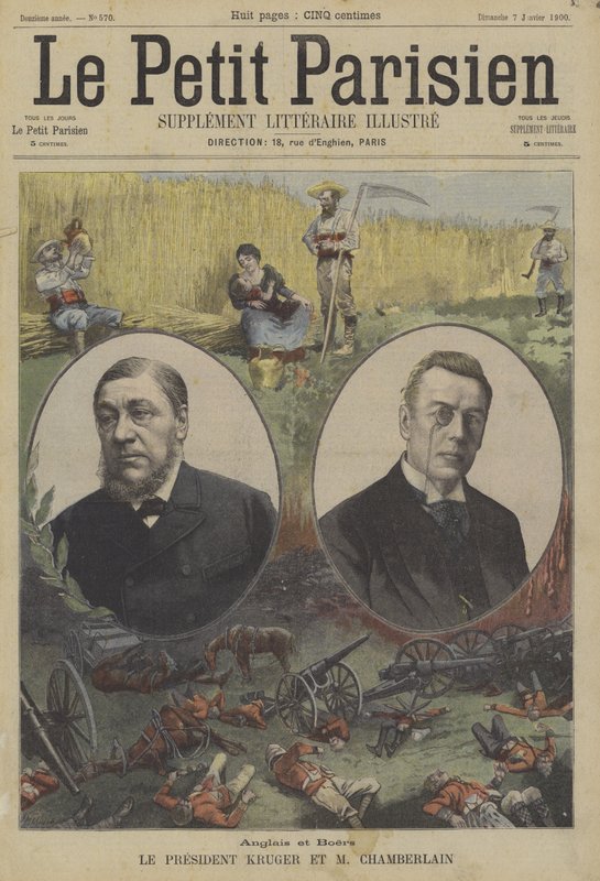 Brytyjczycy i Burowie: Prezydent Kruger Transwalu i Joseph Chamberlain, brytyjski sekretarz stanu ds. kolonii autorstwa Fortune Louis Meaulle
