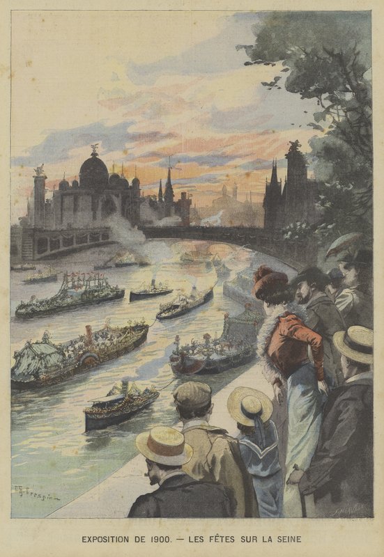 Pływający karnawał nad Sekwaną podczas Wystawy Powszechnej 1900 w Paryżu autorstwa Fortune Louis Meaulle