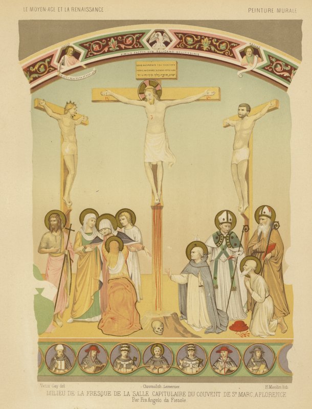 Ukrzyżowanie Jezusa Chrystusa, fresk w klasztorze San Marco, Florencja (chromolitho) autorstwa Fra (after) Angelico