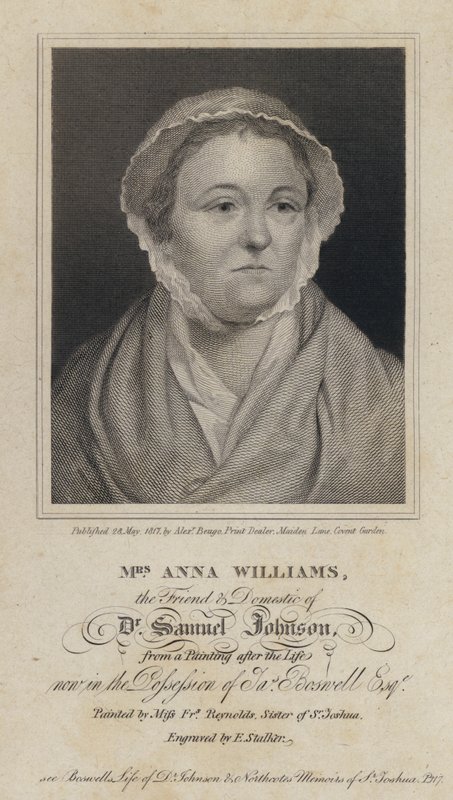 Anna Williams, walijska poetka i przyjaciółka angielskiego pisarza Samuela Johnsona (grafika) autorstwa Frances (after) Reynolds