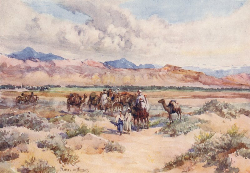 Karawana na Saharze (kolorowa litografia) autorstwa Frances Nesbitt