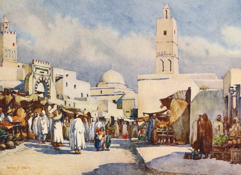 La Grande Rue, Kairouan (kolorowa litografia) autorstwa Frances Nesbitt
