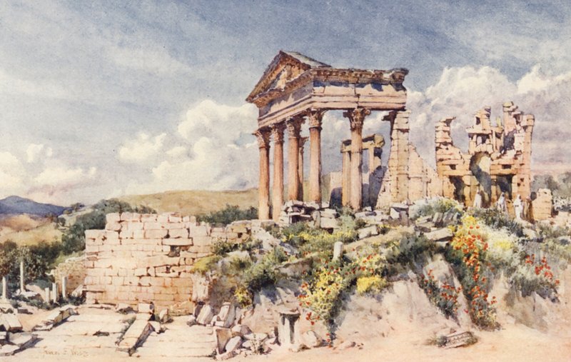 Świątynia Celestis, Dougga (kolorowa litografia) autorstwa Frances Nesbitt