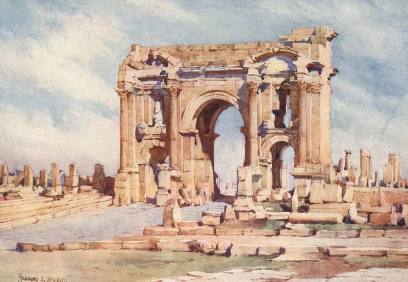 Łuk Trajana, Timgad (kolorowa litografia) autorstwa Frances Nesbitt