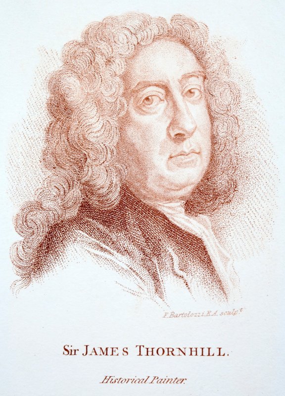Sir James Thornhill , angielski malarz przedmiotów historycznych (grafika) autorstwa Francesco (after) Bartolozzi