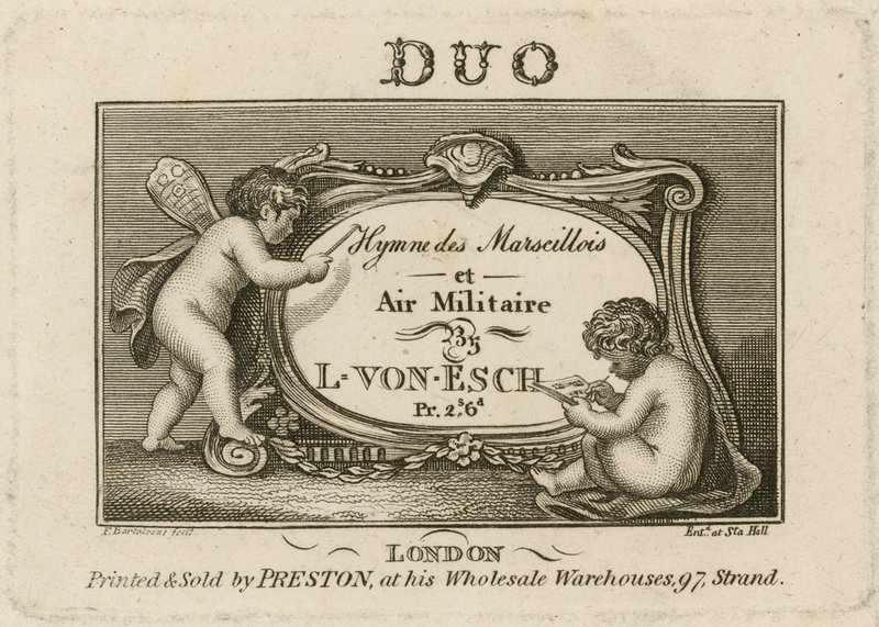 Tabliczka tytułowa do Hymn des Marscillois i Air Militaire autorstwa Francesco Bartolozzi