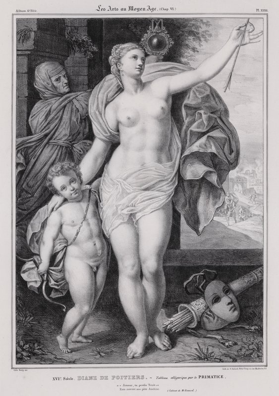 Alegoryczny obraz Diany de Poitiers, kochanki króla Francji Henryka II (lito) autorstwa Francesco Primaticcio