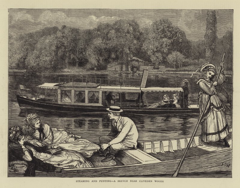 Steaming and Punting, szkic w pobliżu Cliveden Woods autorstwa Francis S. Walker