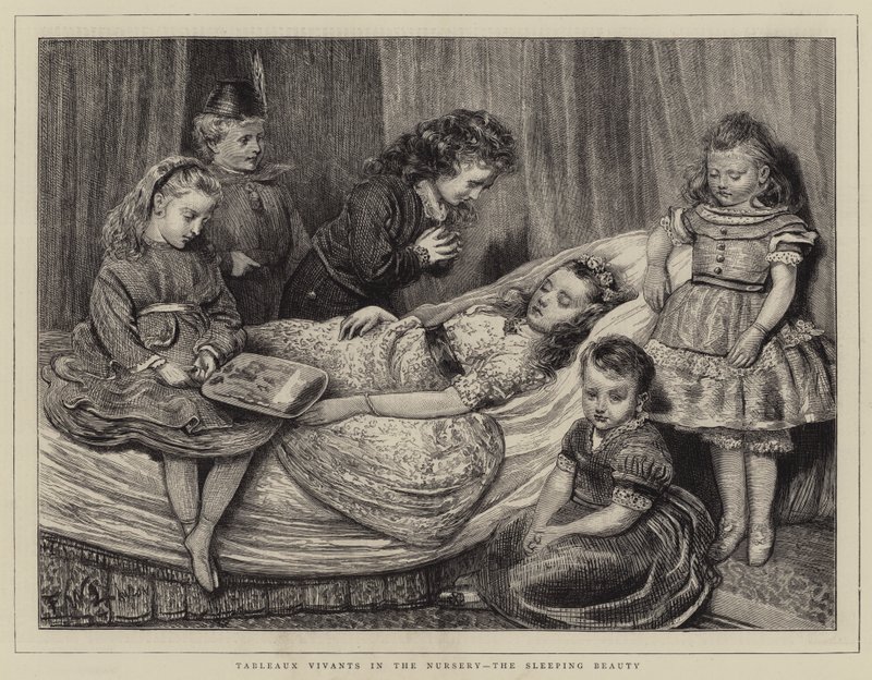 Tableaux Vivants w żłobku, Śpiąca Królewna autorstwa Francis Wilfred Lawson