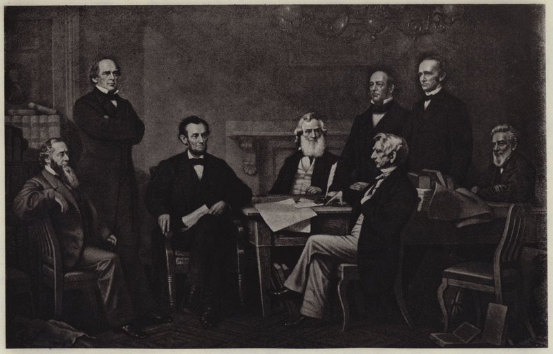 Pierwsze czytanie proklamacji emancypacji Abrahama Lincolna (lito) autorstwa Francis Bicknell (after) Carpenter
