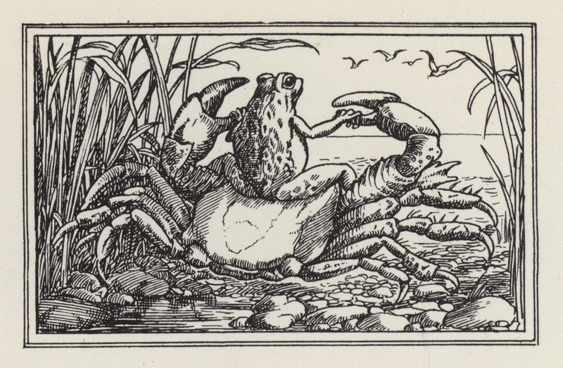 Kolejna książka z wierszami dla dzieci: Krab i żaba (litografia) autorstwa Francis Donkin Bedford