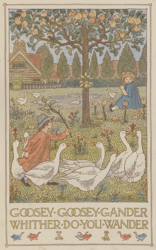 Goosey goosey gander whither do you wander (kolorowa litografia) autorstwa Francis Donkin Bedford