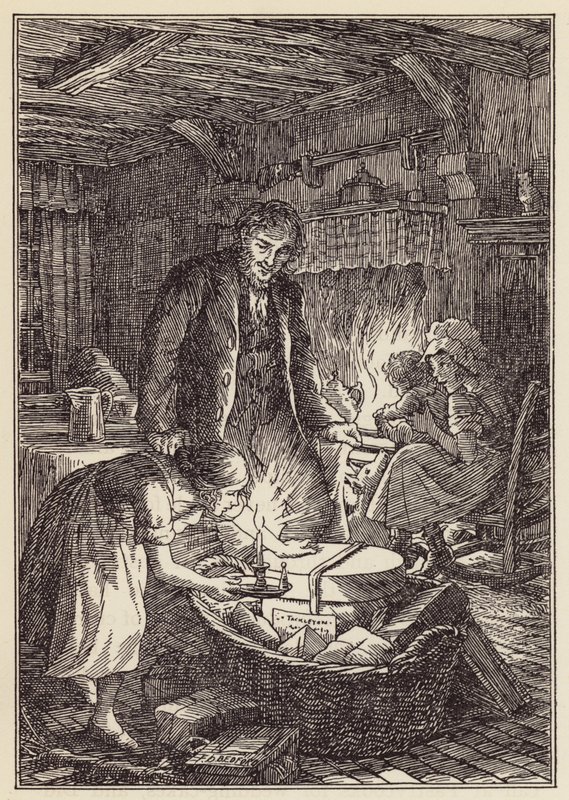 Ilustracja do Świerszcza na ognisku autorstwa Charlesa Dickensa (kolorowa litografia) autorstwa Francis Donkin Bedford