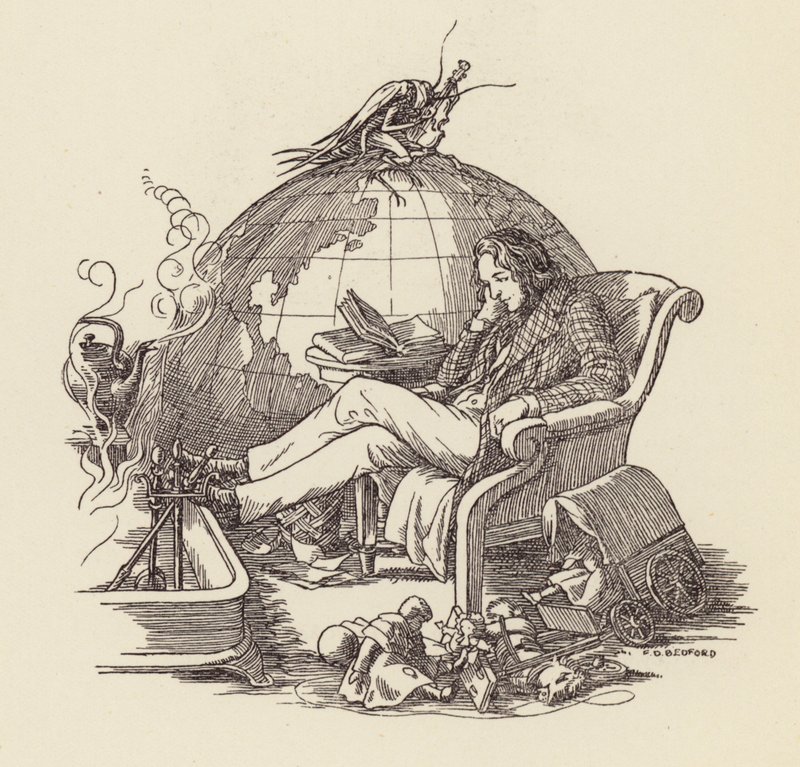 Ilustracja do Świerszcza na ognisku autorstwa Charlesa Dickensa (kolorowa litografia) autorstwa Francis Donkin Bedford