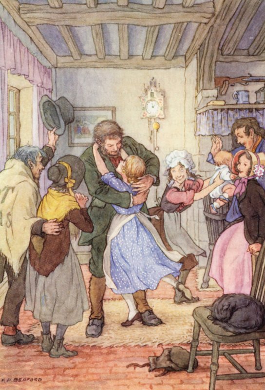 Ilustracja do Świerszcza na ognisku autorstwa Charlesa Dickensa (kolorowa litografia) autorstwa Francis Donkin Bedford