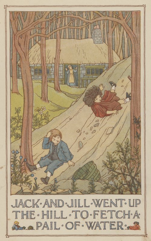 Jack i Jill poszli na wzgórze po wiadro wody (kolorowa litografia) autorstwa Francis Donkin Bedford