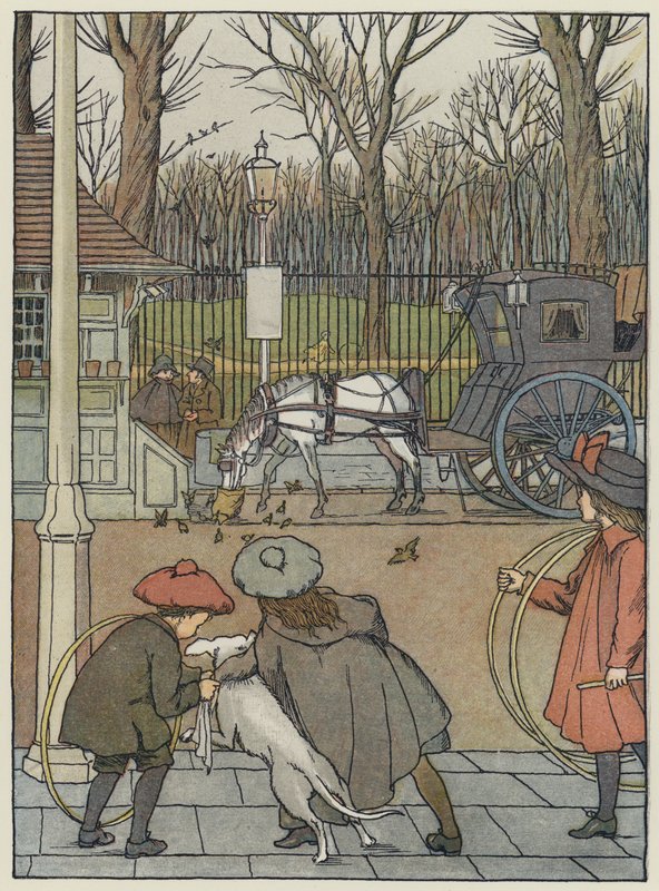 Londyn: London Sparrows at Dinner (kolorowa litografia) autorstwa Francis Donkin Bedford