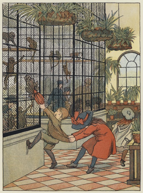 Londyn: The Monkey House (kolorowa litografia) autorstwa Francis Donkin Bedford