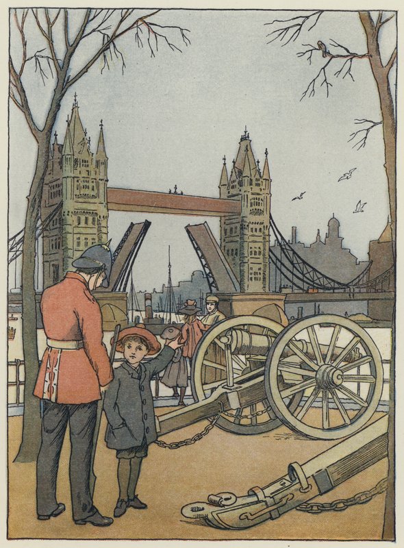 Londyn: Tower Bridge (kolorowa litografia) autorstwa Francis Donkin Bedford