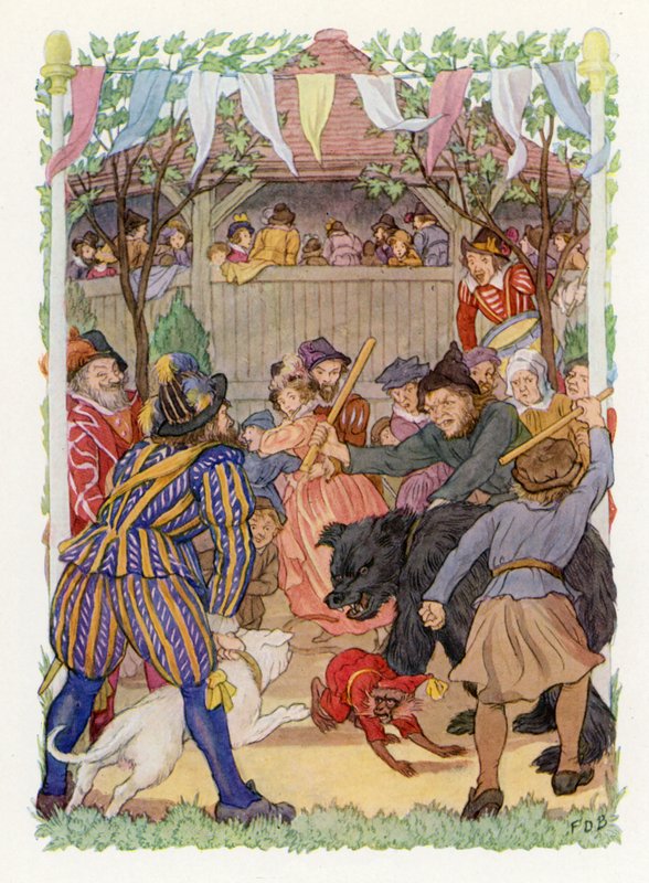 Wesoła Anglia: Przynęta na niedźwiedzia (kolorowa litografia) autorstwa Francis Donkin Bedford