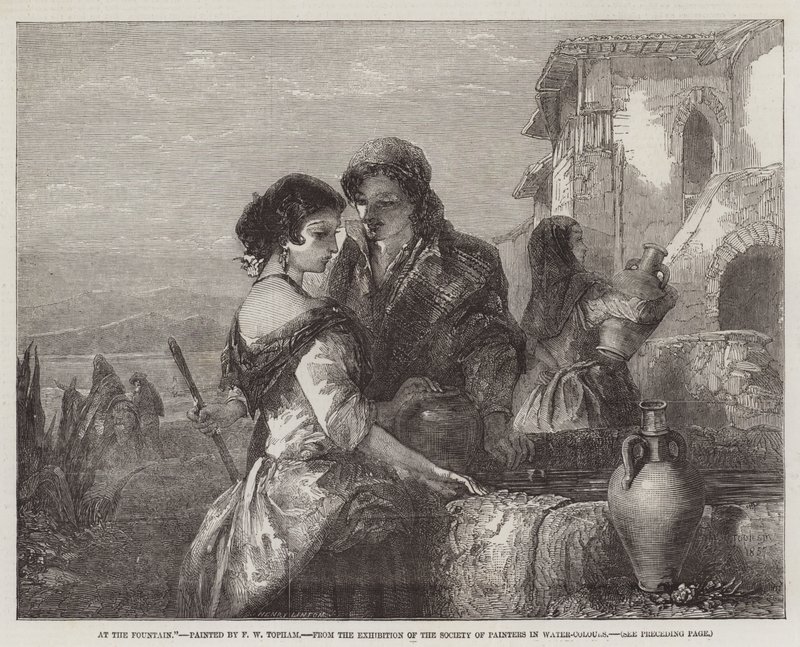 Przy fontannie, z Wystawy Towarzystwa Malarzy Akwarelowych autorstwa Francis William Topham
