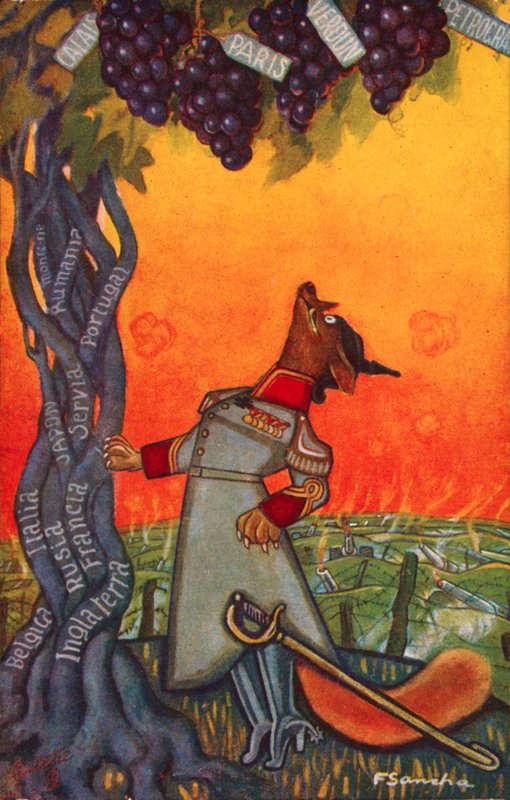 Lis i winogrona (kolorowa litografia) autorstwa Francisco Sancha y Lengo