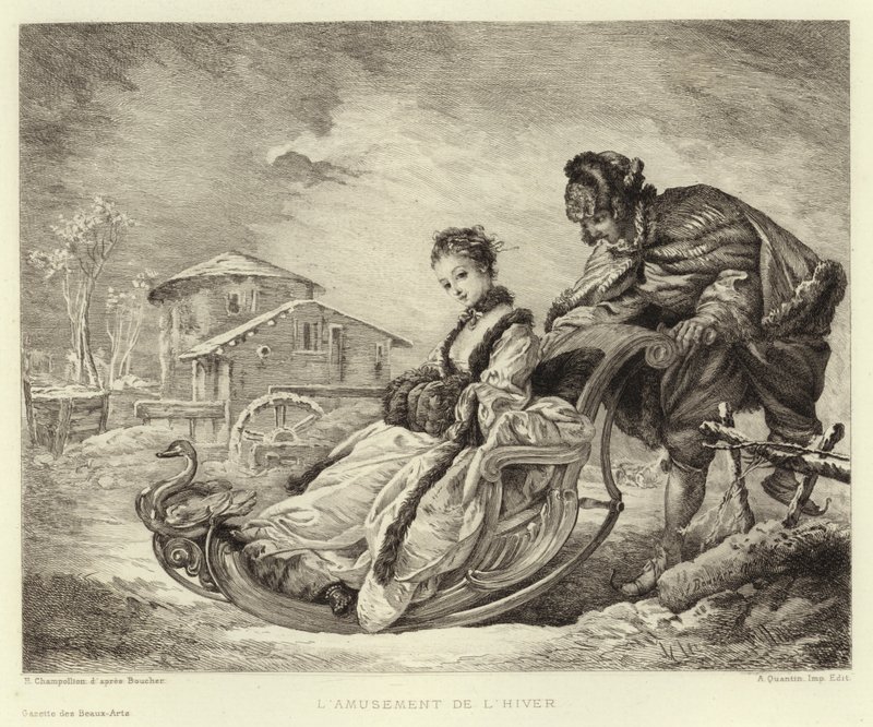 Zimowa zabawa (grawerowanie) autorstwa Francois (after) Boucher